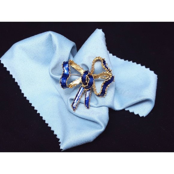 Vintage Victorian Tiffany & Co 18K Solid Yellow Gold Blue Enamel Bow Brooch Pin - Picture 8 of 16
